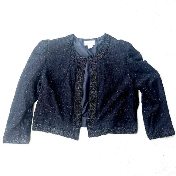 Vintage‎ Laurence Kazar Black beaded Cardigan Size XL - Picture 1 of 6